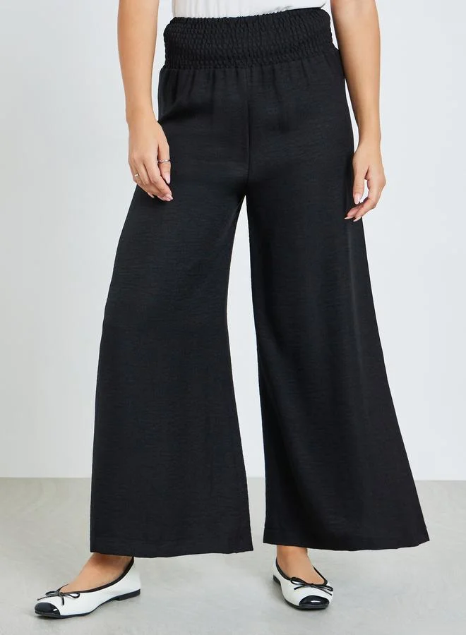 Take Two Women Black Smocked Waist Oversized Fit Pants